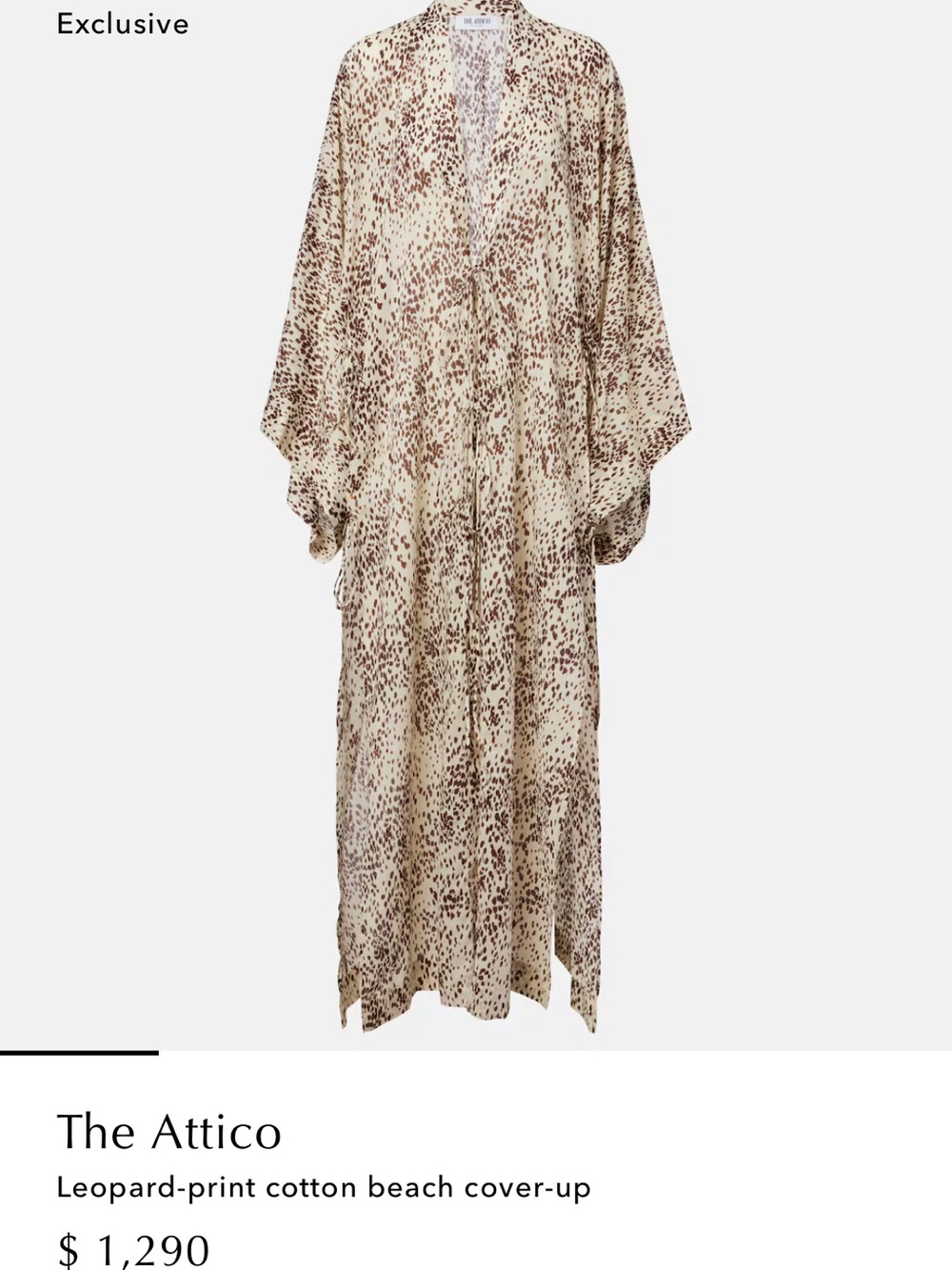 The Attico Leopard Kaftan - Swim Suit Cover - Brown & Cream. BRAND NEW WITH TAGS